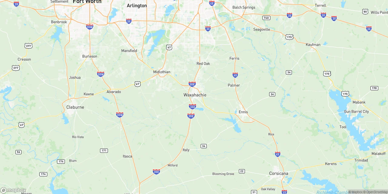 Map showing Waxahachie